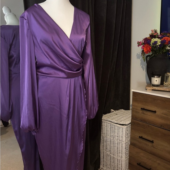 SHEIN Dresses & Skirts - SHEIN Purple Satin Wrap Dress-NEW